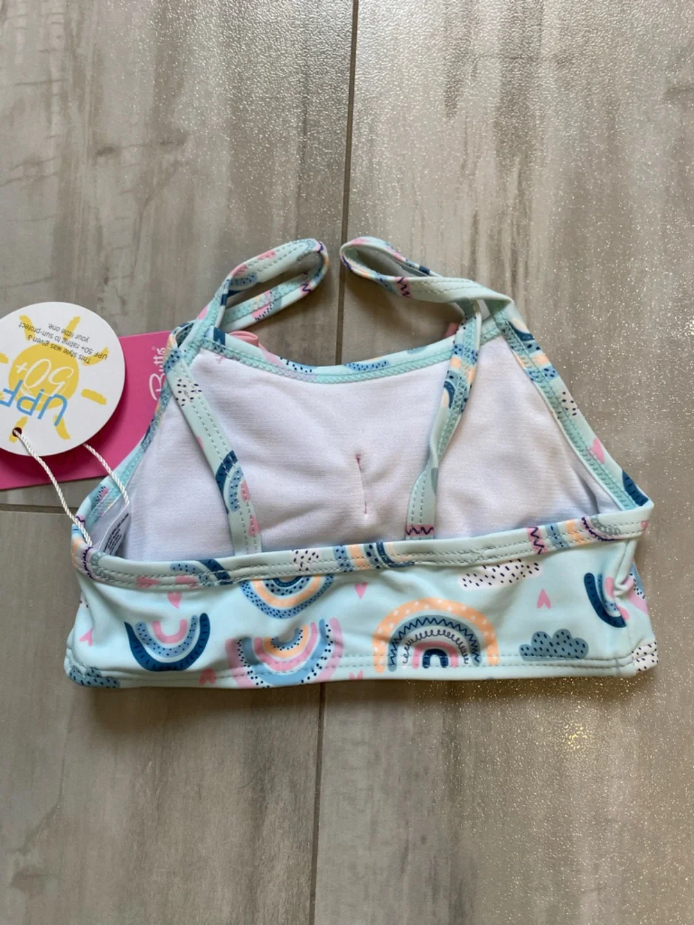 NWT RuffleButts Pastel Chase the Rainbow Bow Top Skirted Bikini girls 18-24M
